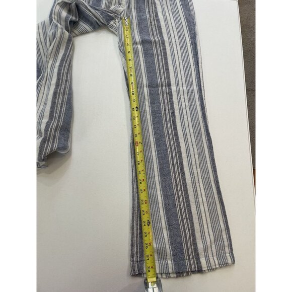 Blue linen blend wide leg pants Size Large Striped causal coastal beach lounge - Picture 7 of 8